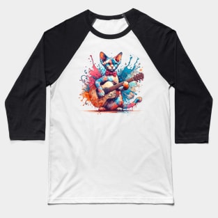 Devon Rex Cat Playing Guitar Baseball T-Shirt